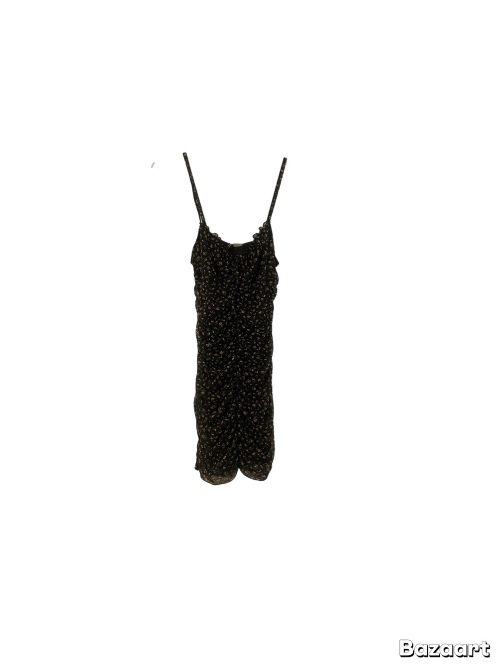 H&M Divided Black Floral Ruched Mesh Mini Dress - Size S